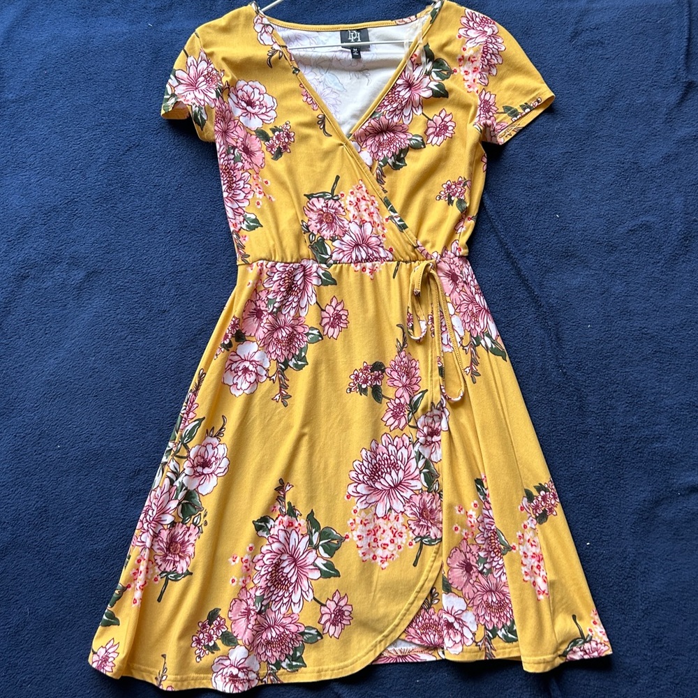 Yellow Floral Wrap Dress